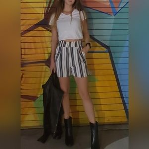 Beetlejuice High Waist Striped Shorts